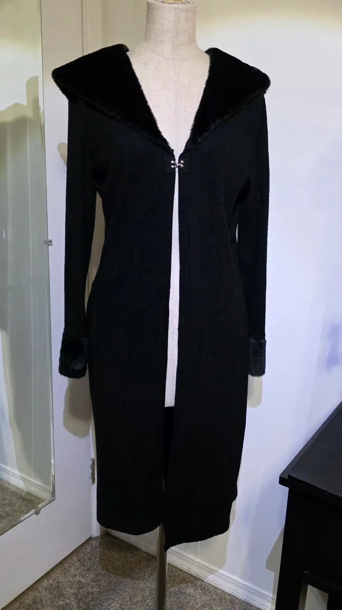 Black Fur Trim Cardigan - Size Small