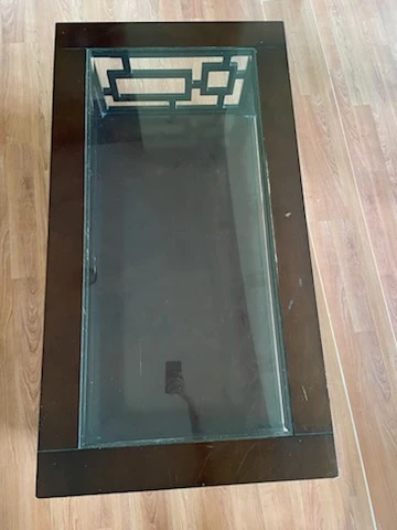 Dark Brown Coffee Table with Glass Top and 2 side tables