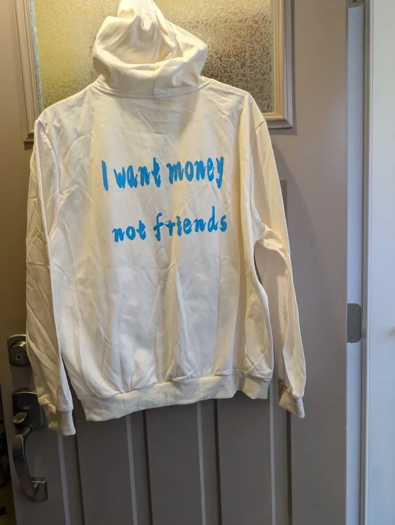BNWOT Mens sz lg "I want money" hoodie image indicator(2)