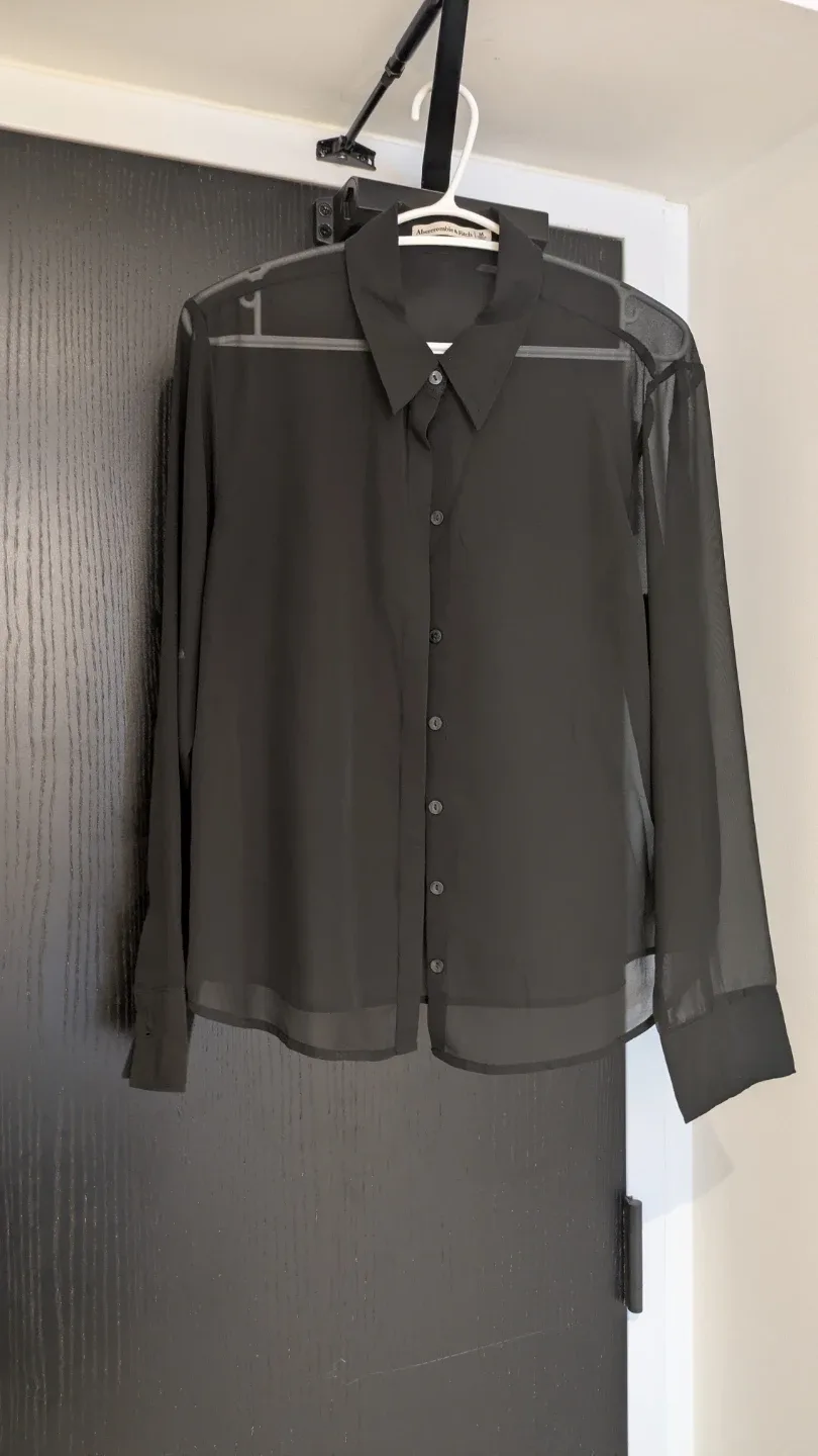 Abercrombie & Fitch Black Sheer Button-Up Shirt - M