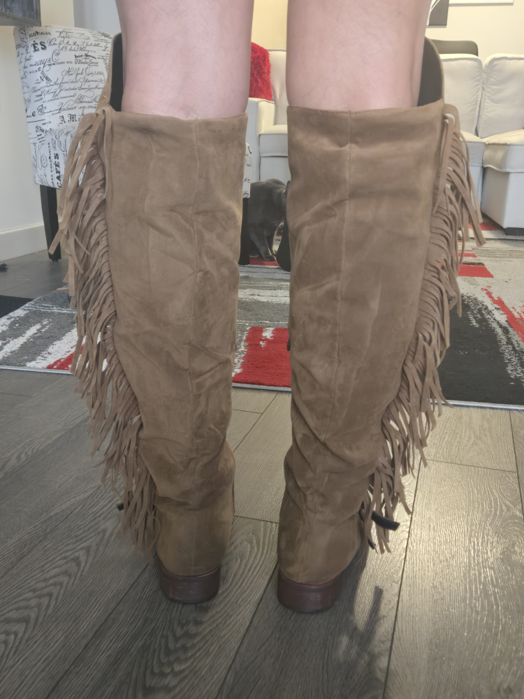 Brown Fringe Knee-High Boots