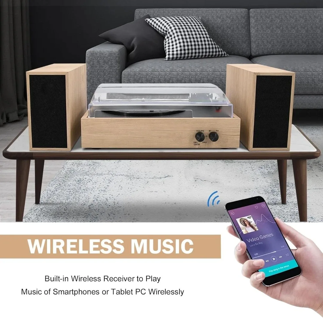 LP&No.1 Wireless Vintage Turntable with Stereo Speakers image indicator(5)