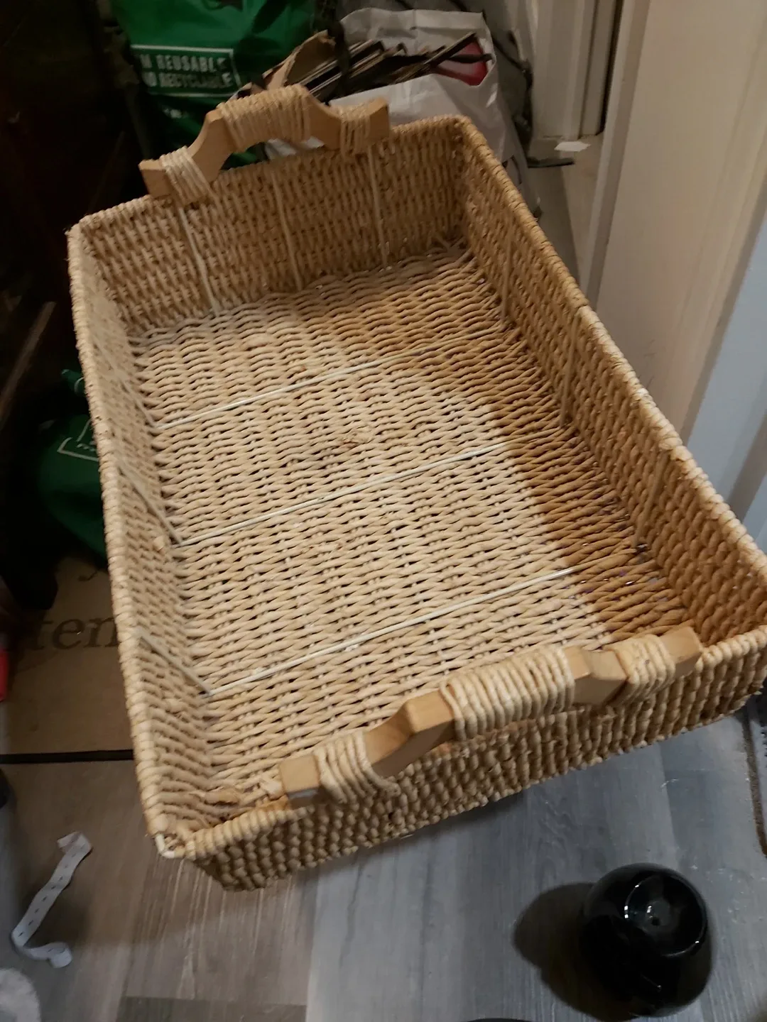 Wicker Basket with Wooden Handles thumbnail