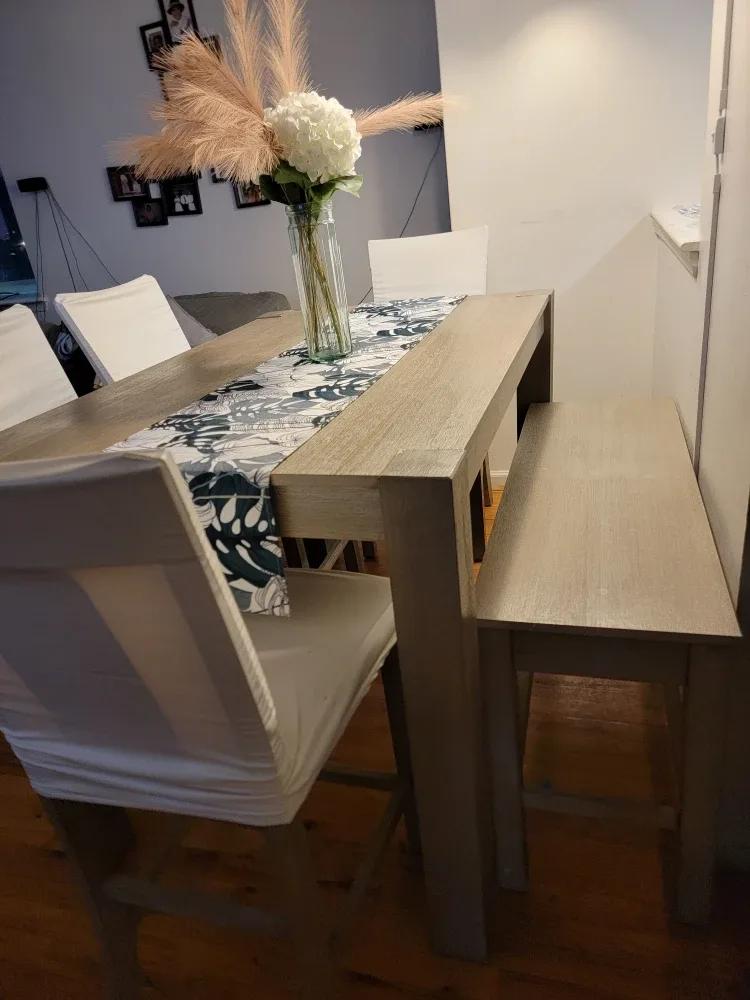 Extendable Dining Table with 4 Chairs & Bench