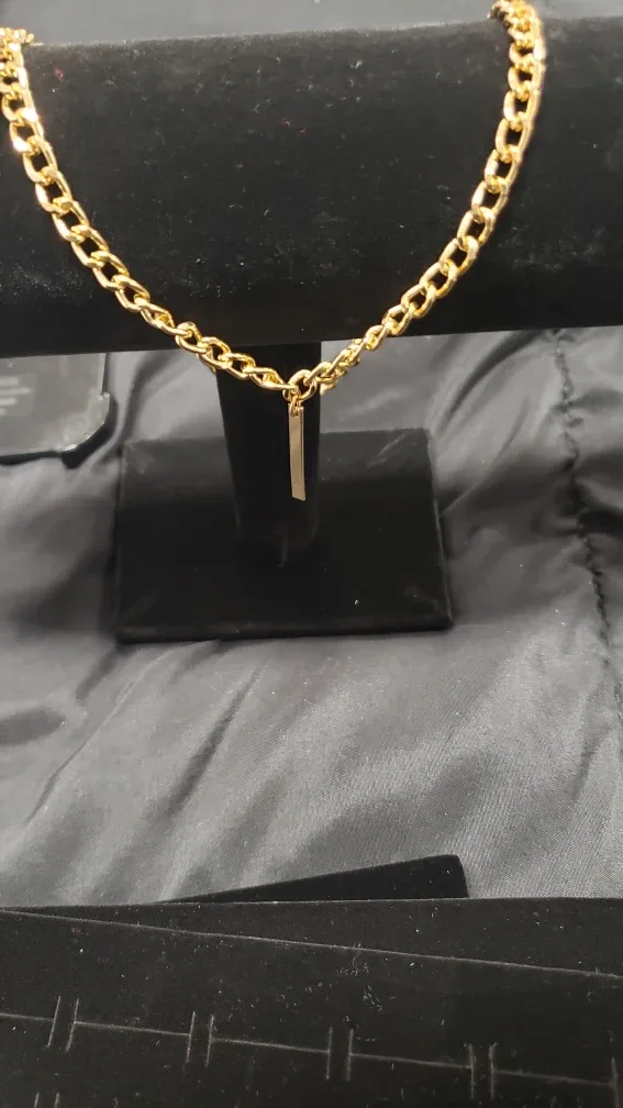 Gold Chain Link Necklace with Bar Pendant