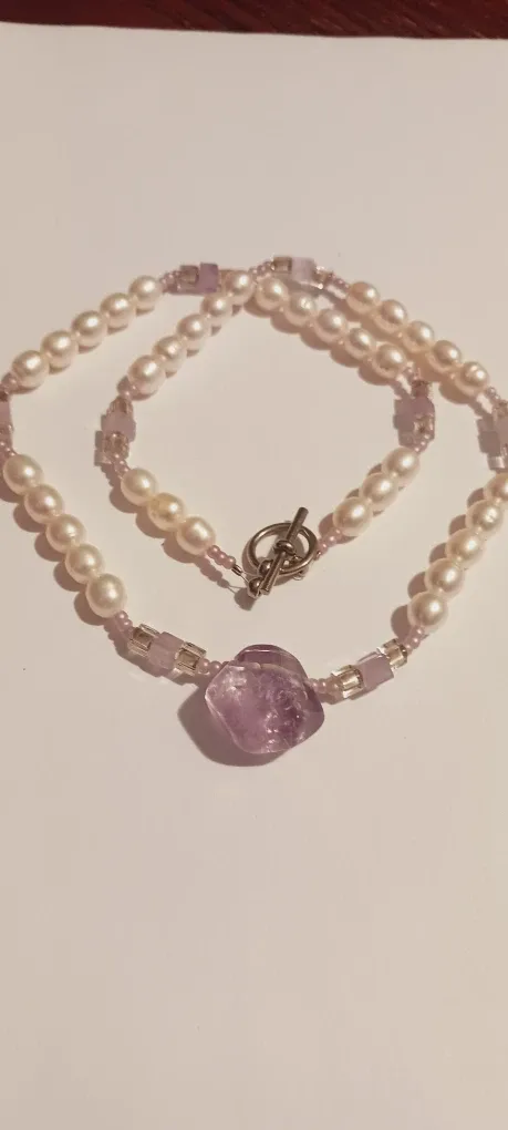 Genuine Freshwater Pearl & Amethyst Stone Necklace image indicator(4)