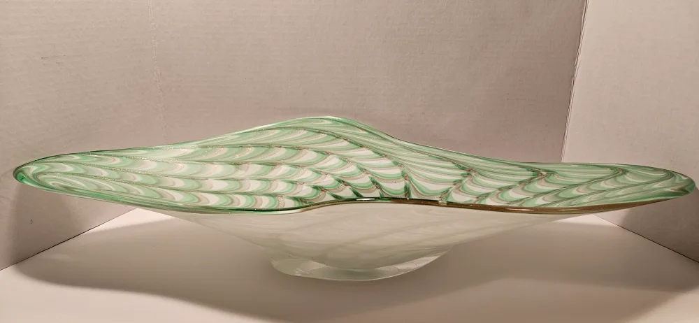 Murano Art Glass Bowl, Green & White