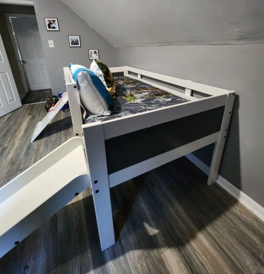Kids White Loft Bed with Slide image indicator(6)