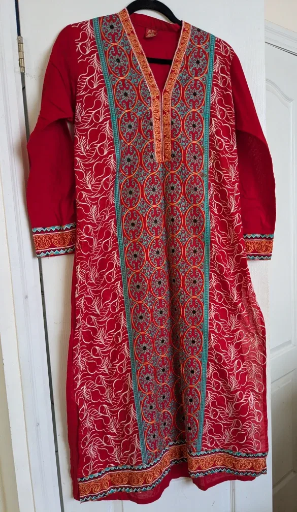 Red Embroidered Kurti Dress
