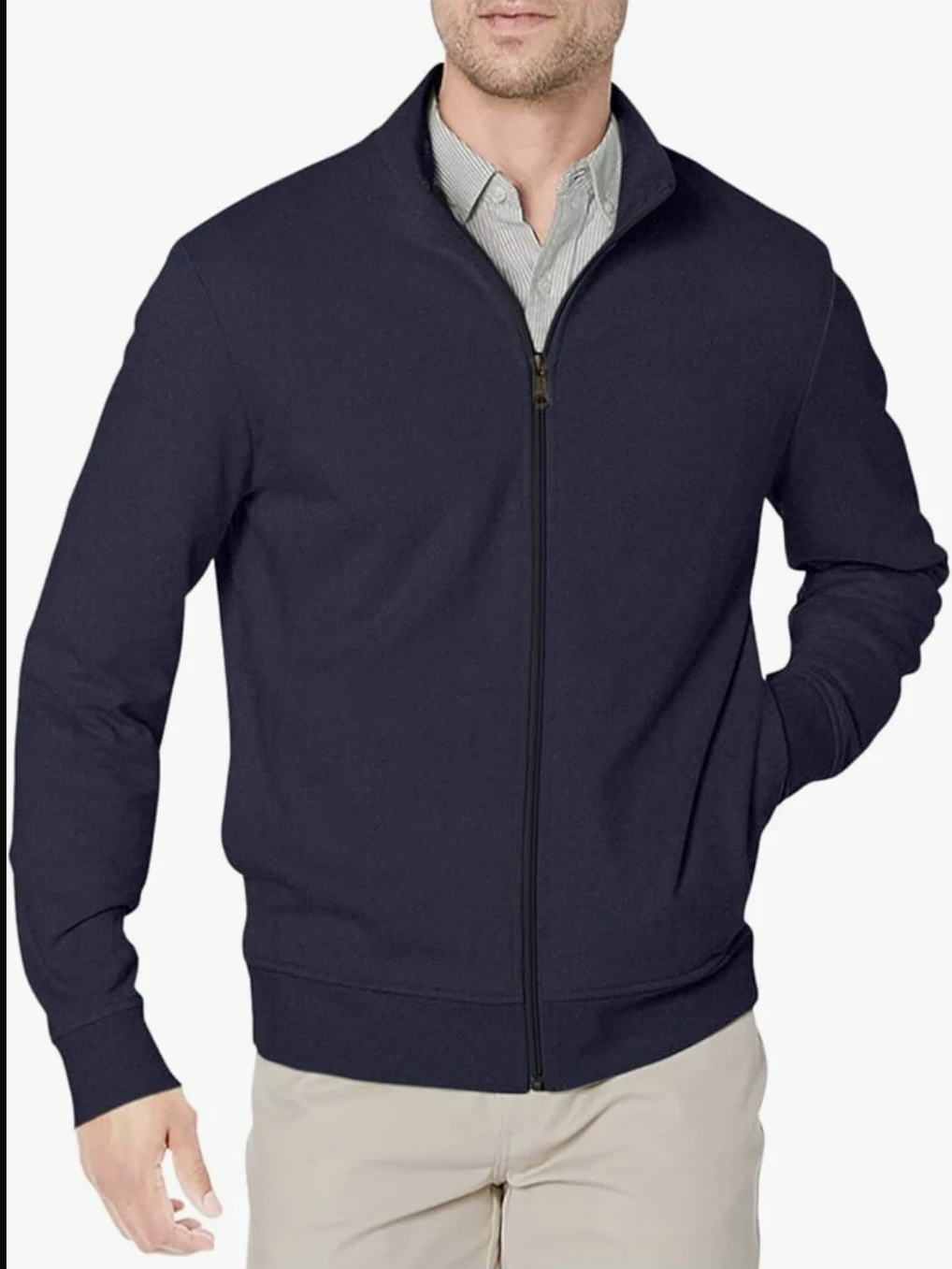 Amazon Essentials Men's Navy Blue Full-Zip Mock Jacket