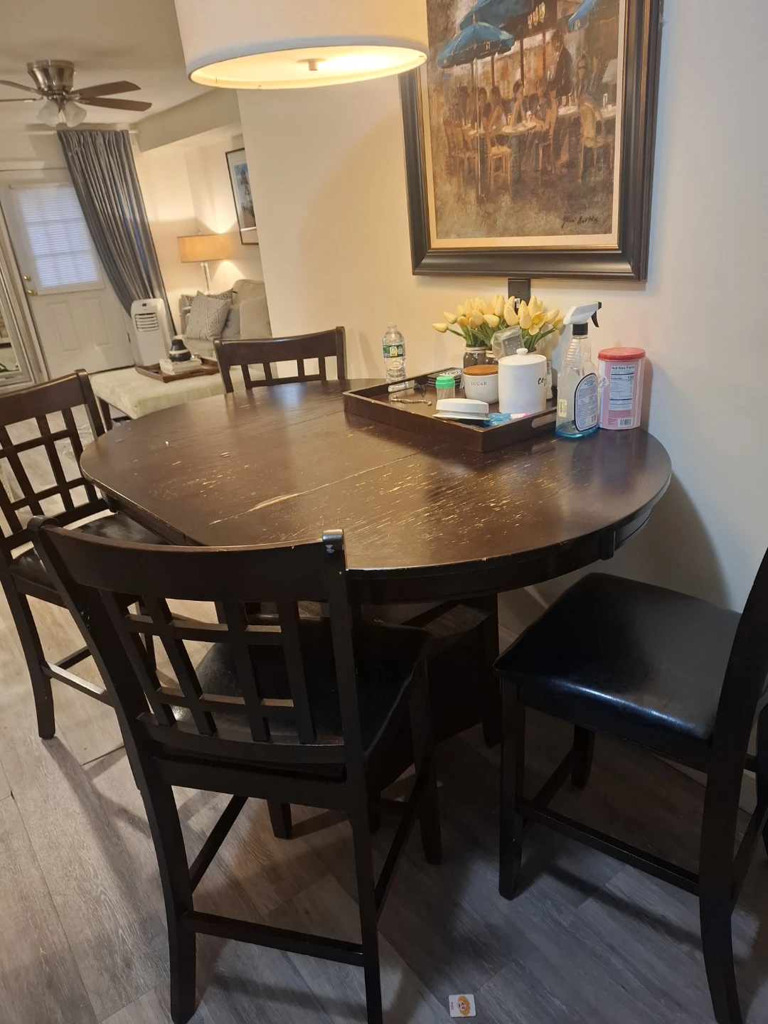 Dining Table with 4 Chairs - Dark Wood