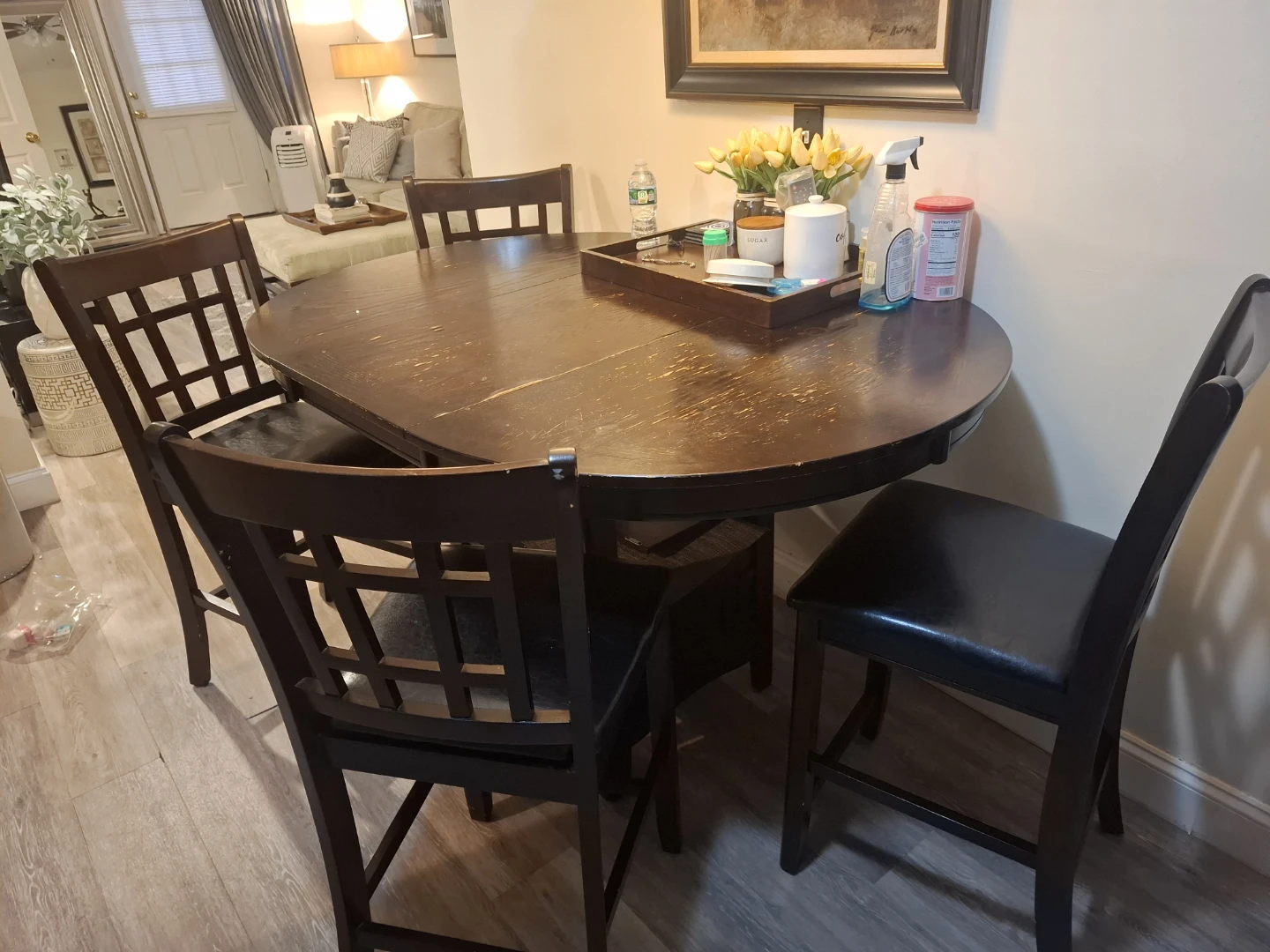 Dining Table with 4 Chairs - Dark Wood - photo 2