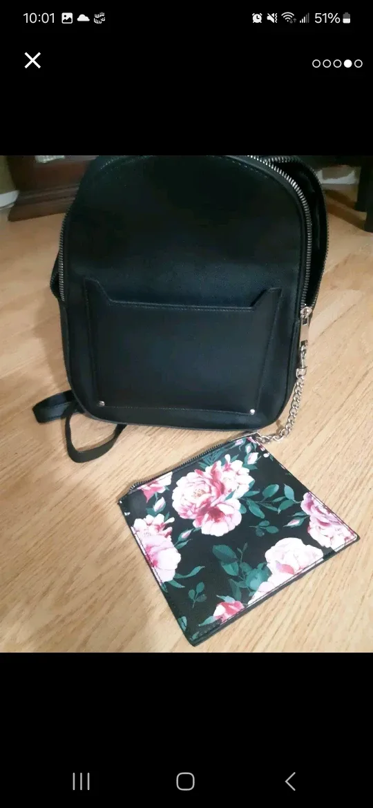 New Black backpack with floral pocket image indicator(3)