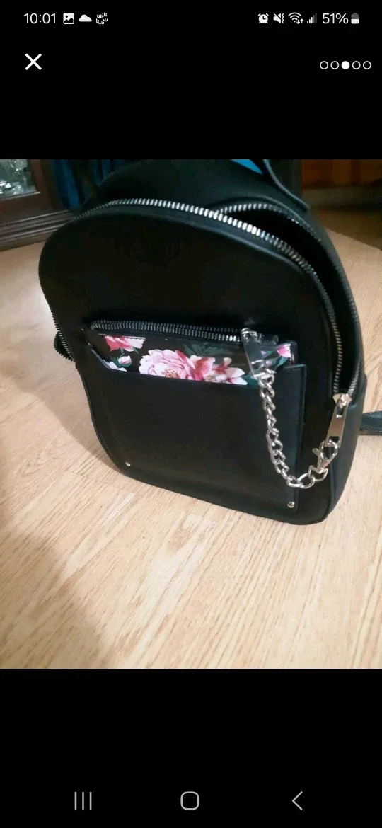New Black backpack with floral pocket image indicator(4)