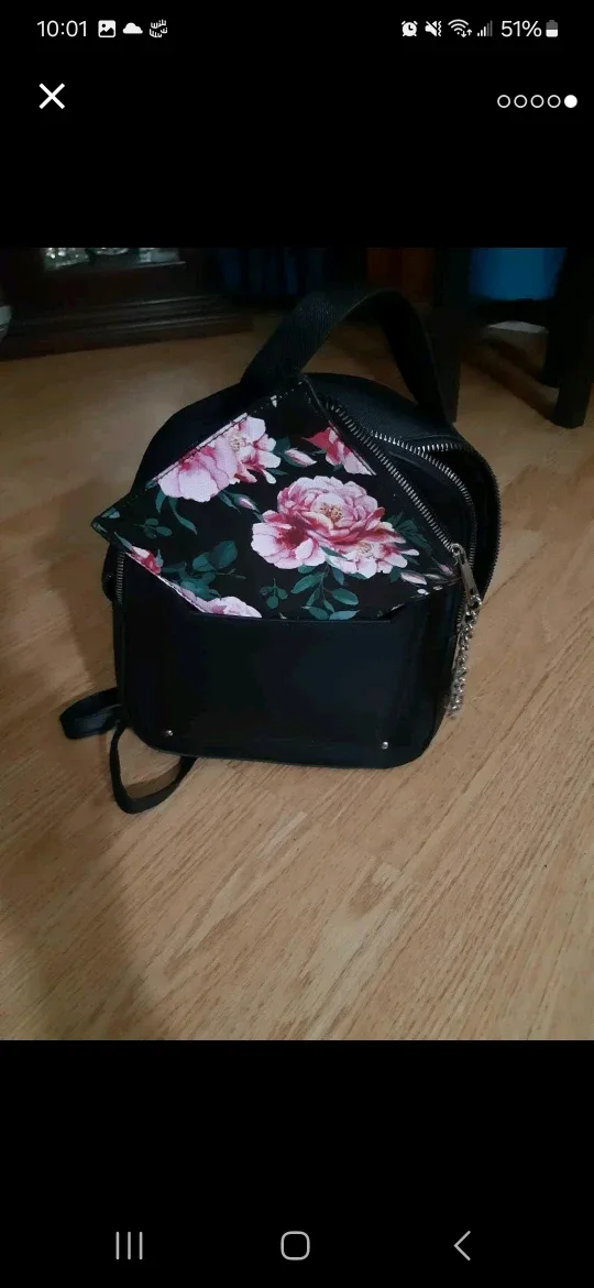 New Black backpack with floral pocket image indicator(5)