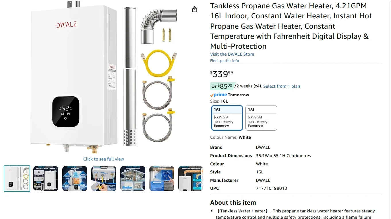 Tankless Propane Gas Water Heater BNIB image indicator(2)
