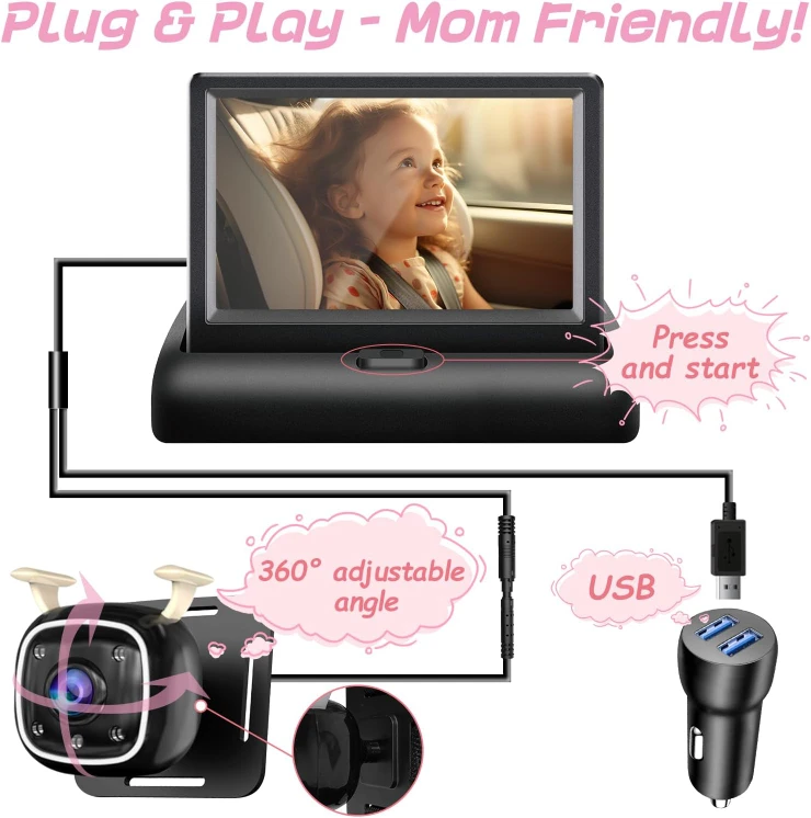 NEW Baby Car Camera with 4.3'' Monitor with Night Vision - photo 3