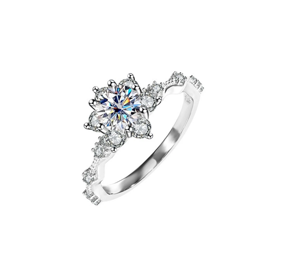 1.0 carat Silver Flower Moissanite Diamond Ring - photo 5