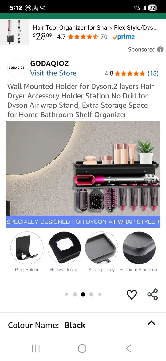 BRAND NEW Wall Mounted Holder for Dyson Airwrap - Black image indicator(4)