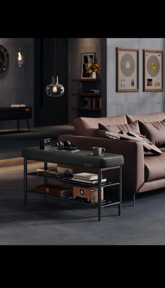 3-level 32' Black Leather Padded Bench Storage *new image indicator(4)