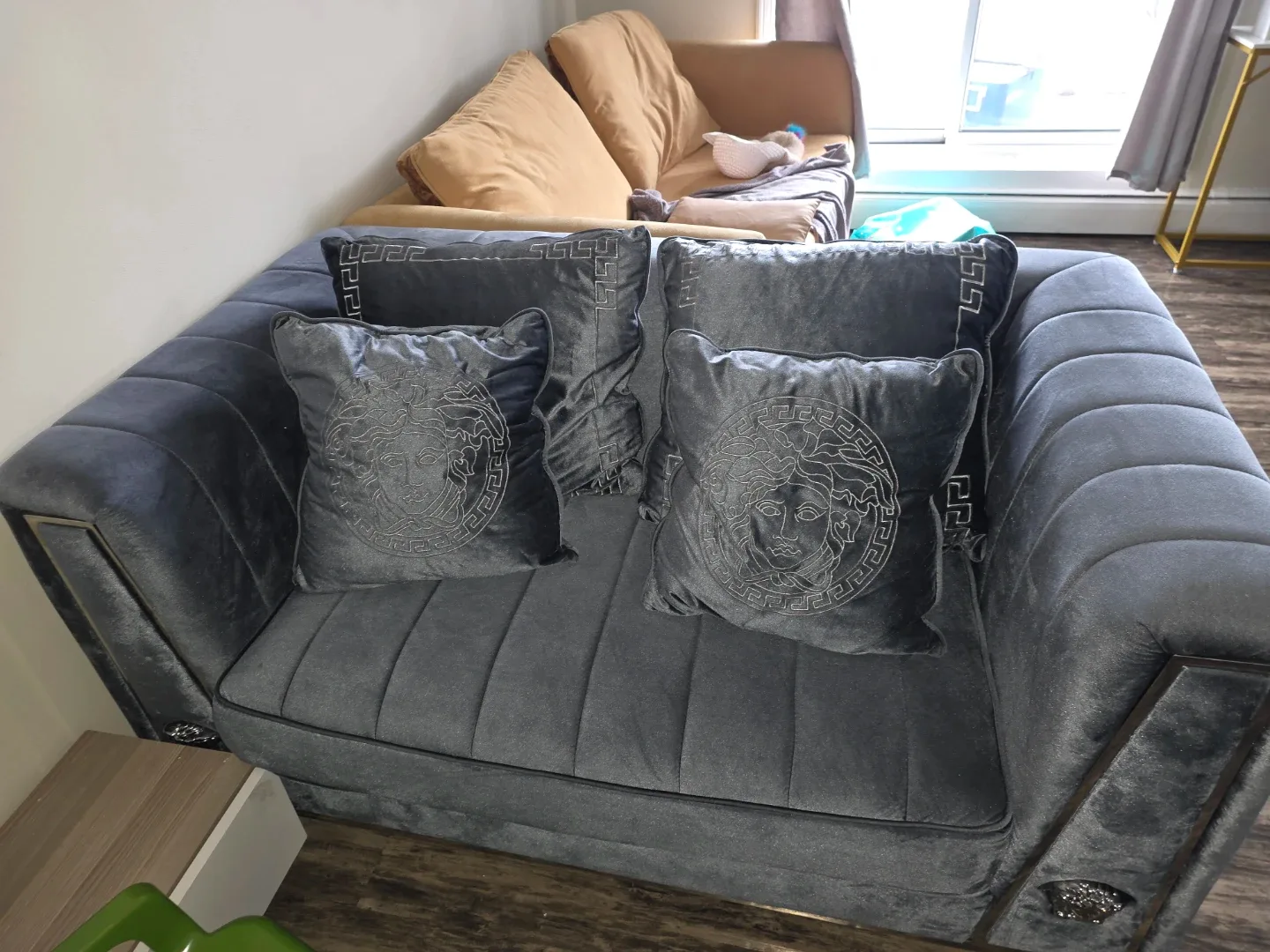Grey Versace Inspired Sofa with Pillows