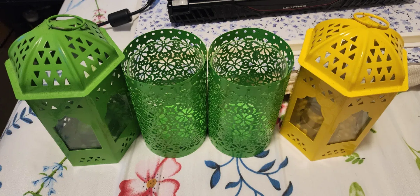 Green & Yellow Metal Candle Holders