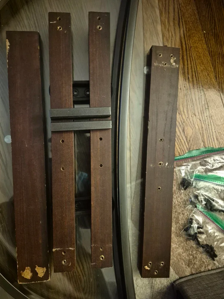 3 layer glass tv stand with Wooden Legs image indicator(3)