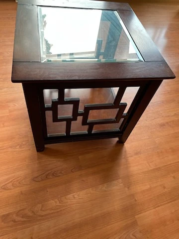 Dark Brown Coffee Table with Glass Top and 2 side tables - photo 3