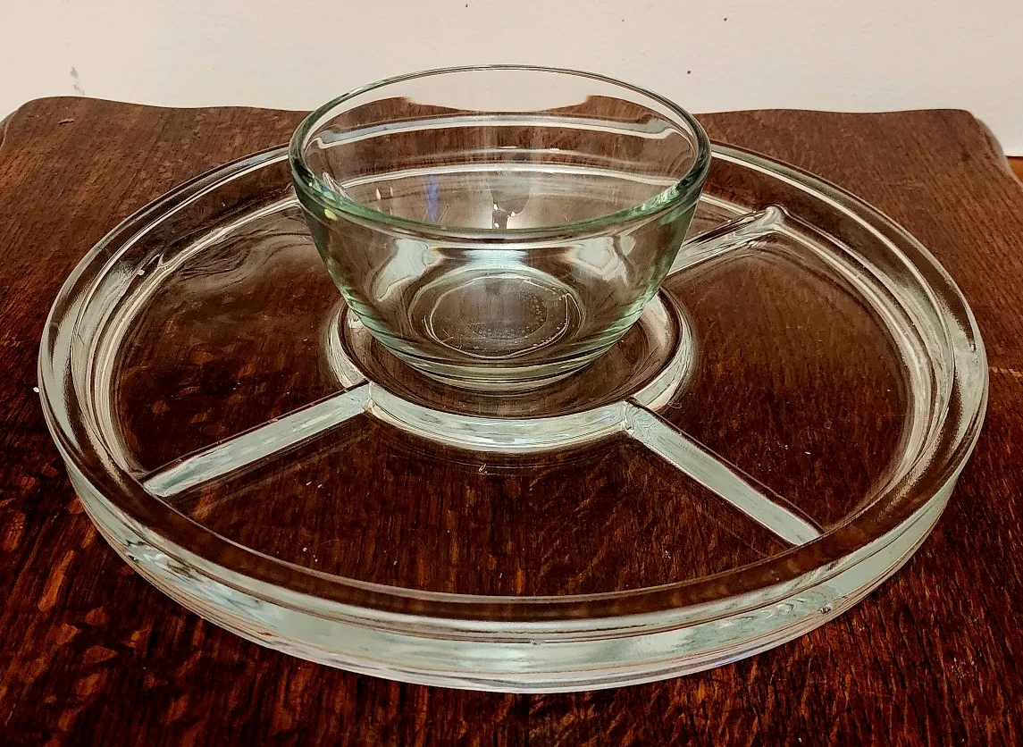 Vintage Glass Serving Platter with Bowl & Lid image indicator(4)
