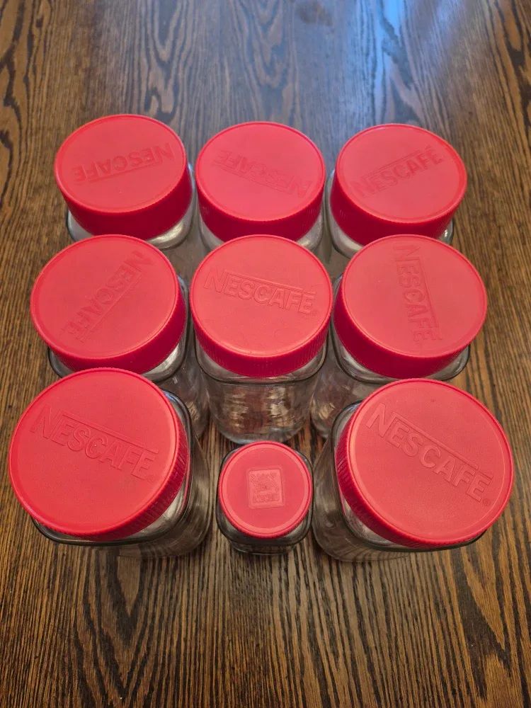 Set of 8 Vintage Nescafe Jars (Large) ➕ Bonus Mini Jar image indicator(8)