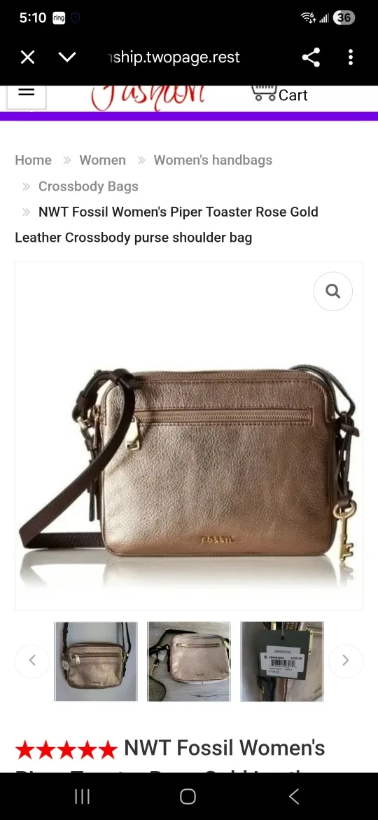 Fossil Piper Toaster Rose Gold Crossbody Bag