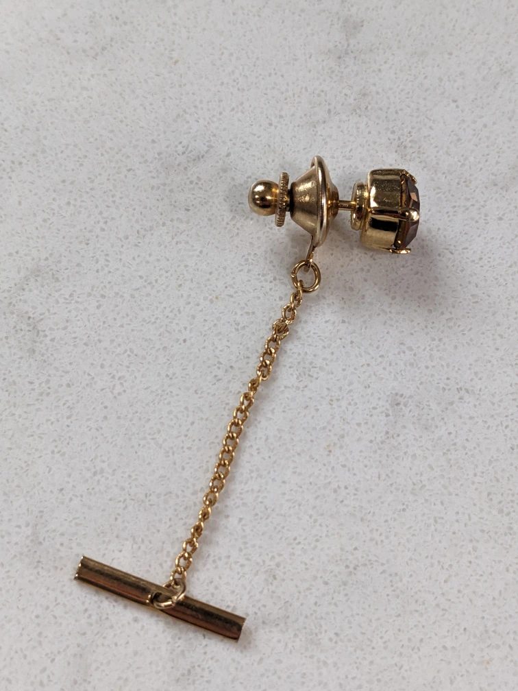 Vintage Gold Tone Tie Pin with Orange and Yellow Stone - photo 2