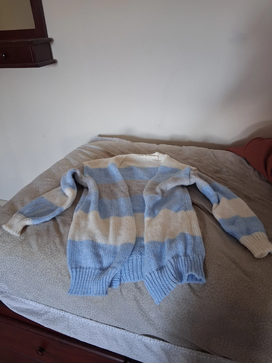 Striped Knit Cardigan - Blue and White