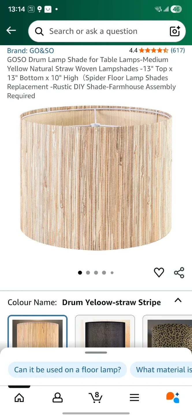 GO&SO Drum Lamp Shade - Yellow Straw Stripe image indicator(2)