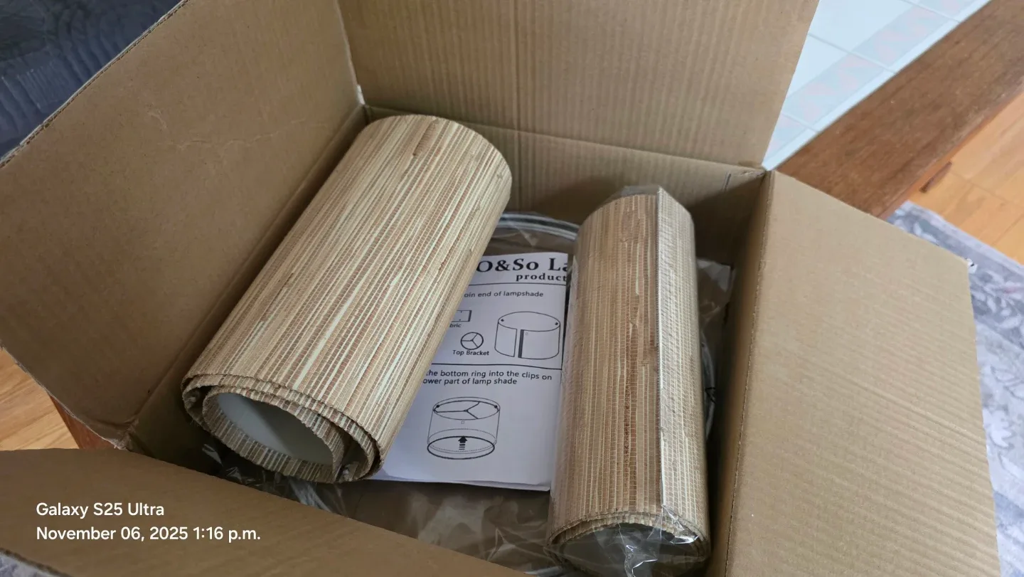 GO&SO Drum Lamp Shade - Yellow Straw Stripe image indicator(6)