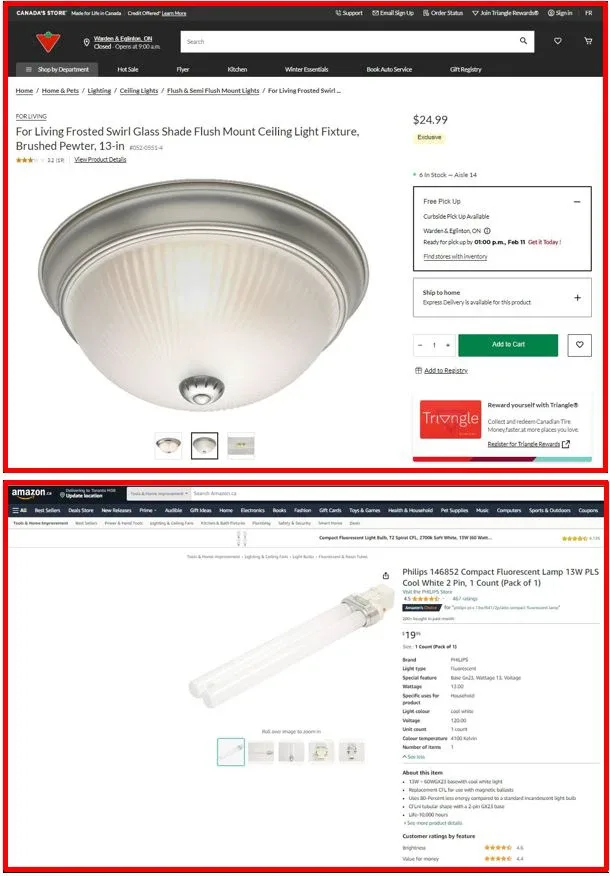 Ceiling Light + Fluorescent Lamp - Brand New in Box!!