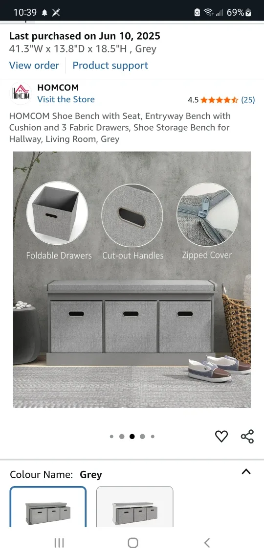 HOMCOM Grey Shoe Bench with Seat & 3 Drawers image indicator(3)