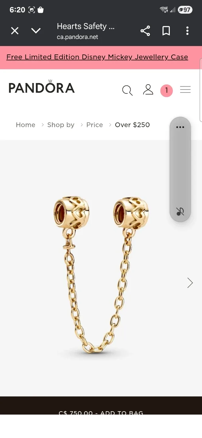 14kt Pandora Hearts Safety Chain Gold image indicator(2)