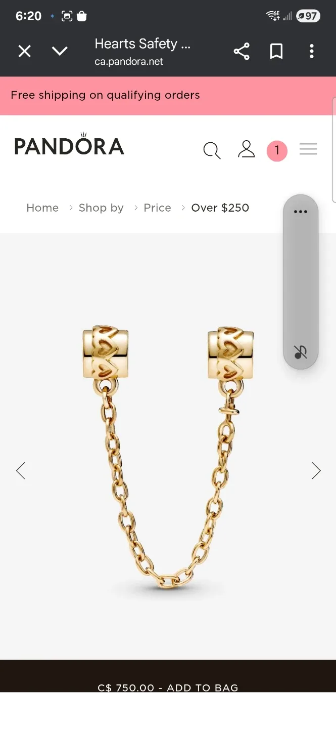 14kt Pandora Hearts Safety Chain Gold image indicator(3)