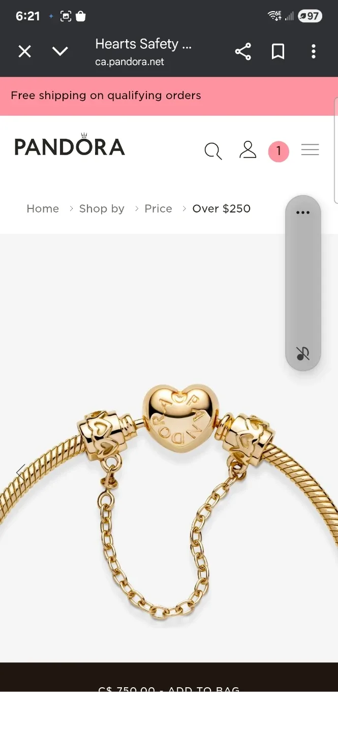 14kt Pandora Hearts Safety Chain Gold image indicator(4)