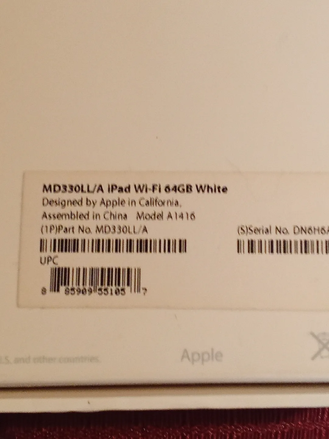 Apple iPad Wi-Fi 64GB White - Model A1416(empty box only) image indicator(5)