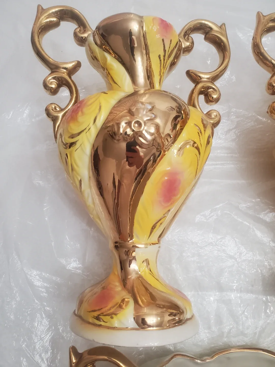 3 gold plated made in italy vases and centerpiece image indicator(3)