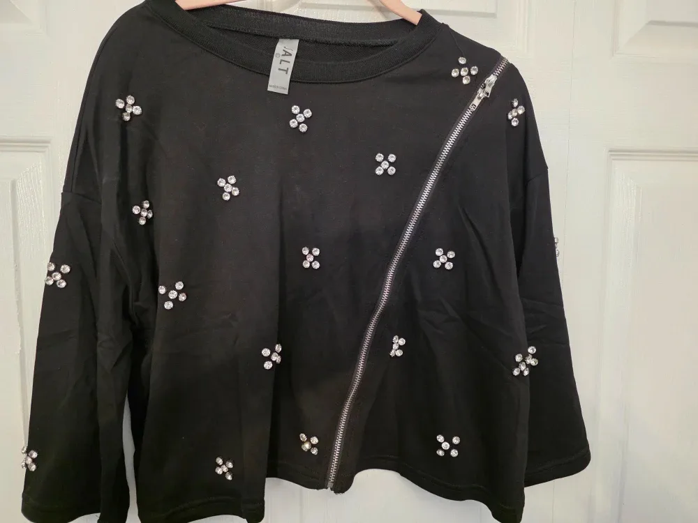 ALT Black Embellished Zipper Sweatshirt