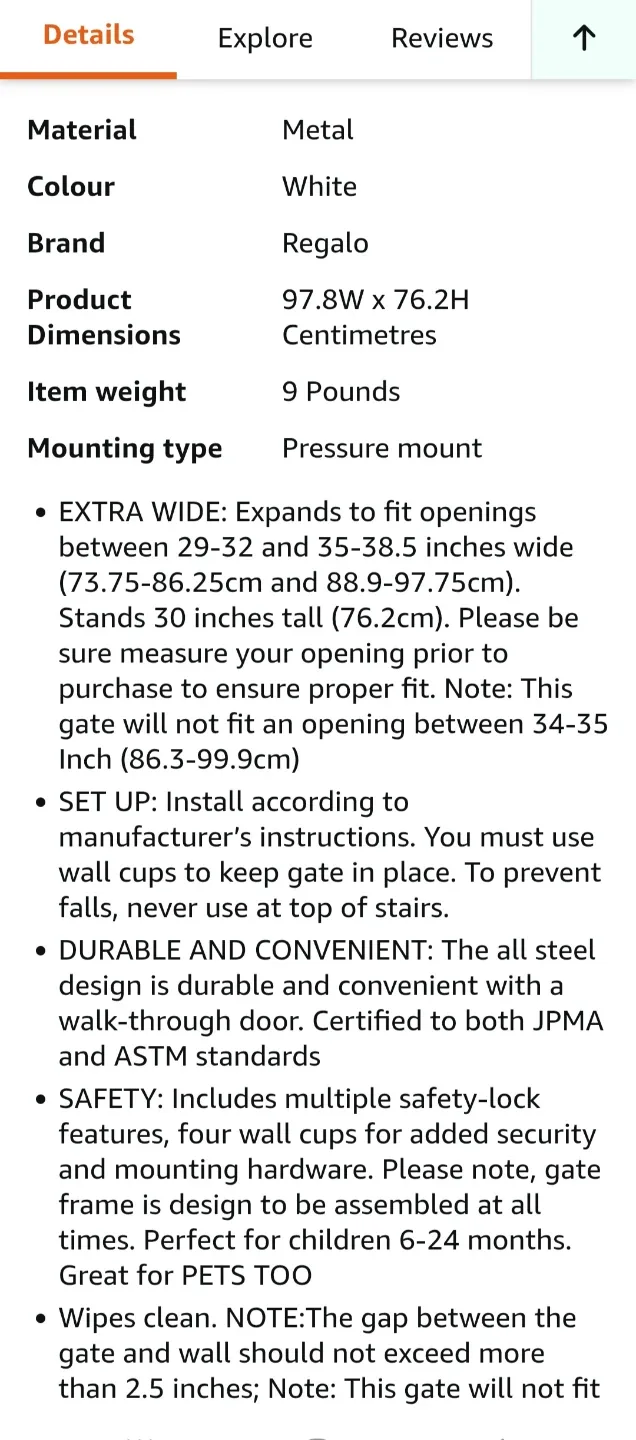 Regalo Baby Gate- 29-32 and 35-38.5 inches wide image indicator(4)