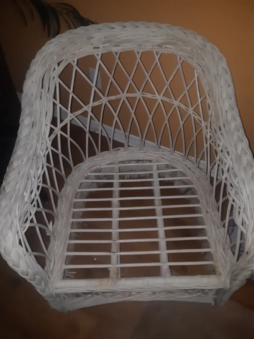 White Wicker Chair with Floral Cushion image indicator(2)