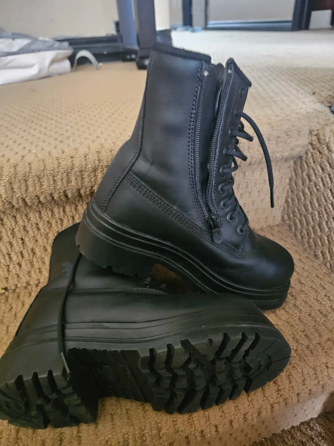 Black Leather Boots women's steel toed