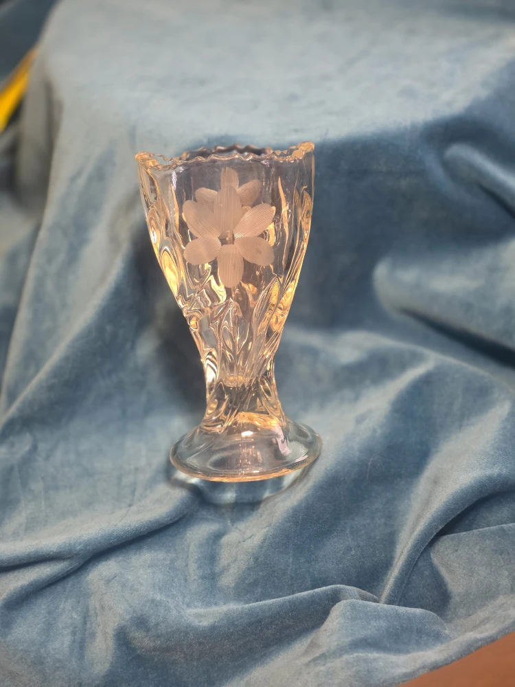 Vintage Floral Etched Glass Vase