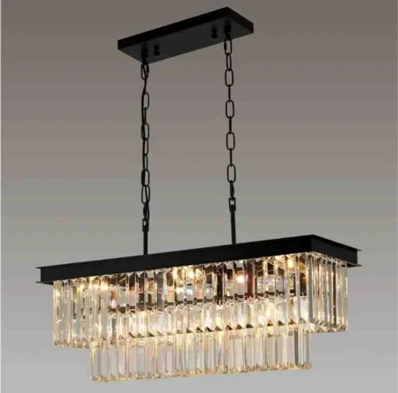 Rectangular Crystal Chandelier - Black Frame