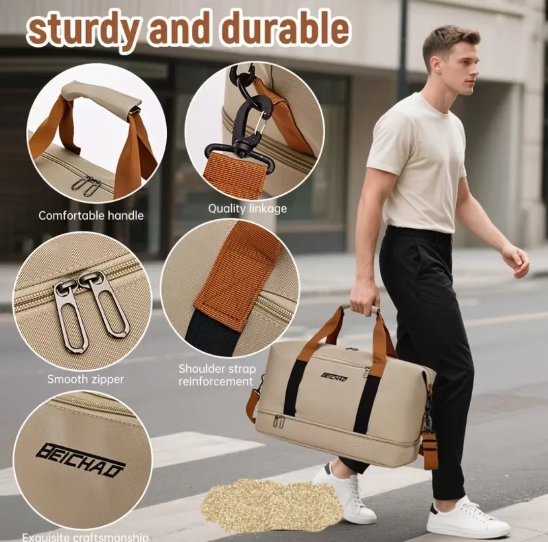 NEW Large Capacity Unisex Duffle Bag, Khaki image indicator(2)