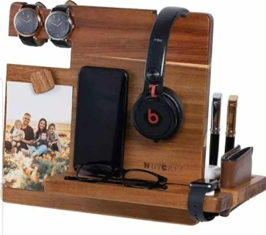 WUTCRFT - Wood Docking Station/Nightstand Organizer with...